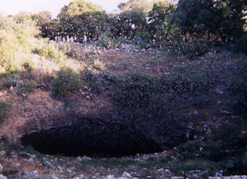 Bats spiraling at the cave's mouth